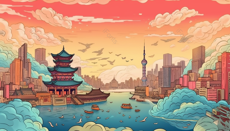 国潮风东方明珠塔城市插画图,插画/手绘图,插画/手绘图库,插画/手绘图下载,插画/手绘